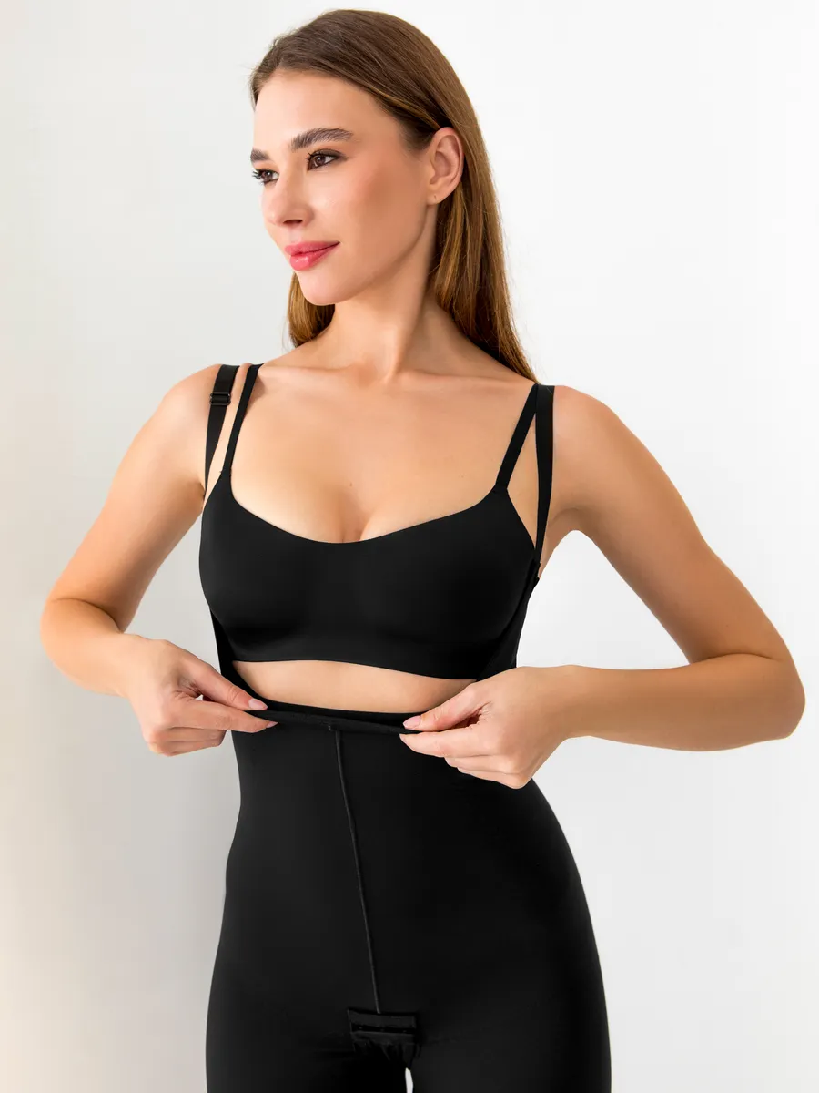 Боди утягивающее корректирующее живот на бретелях черный