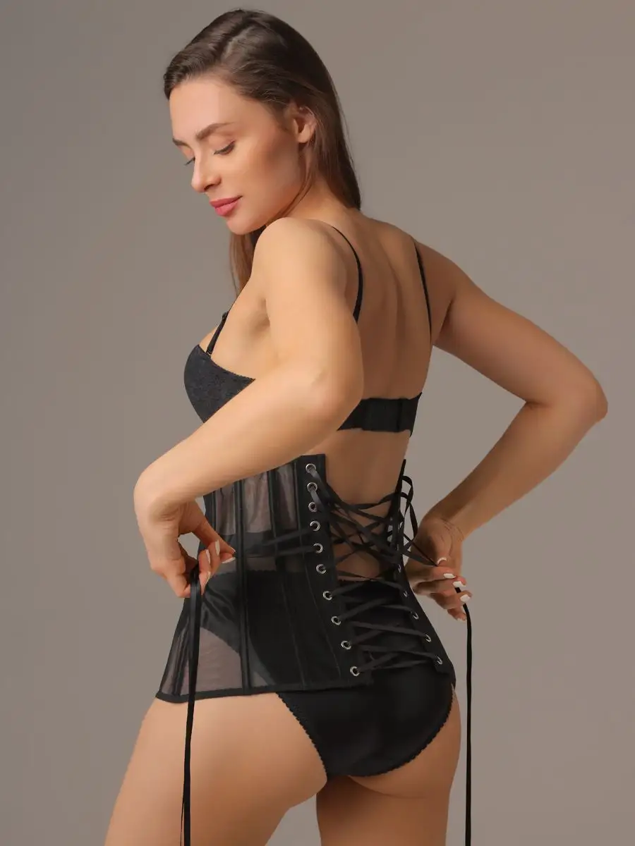 Корсет вечерний на шнуровке утягивающий черный