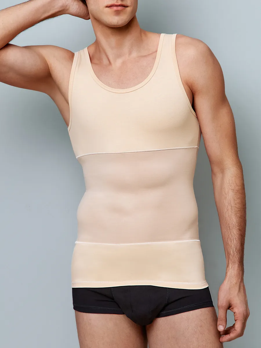 Майка утягивающая мужская компрессионная спортивная бежевый