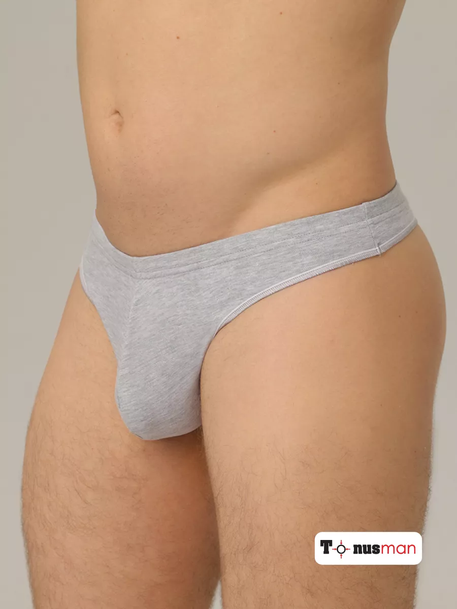 Трусы стринги хлопок серый меланж