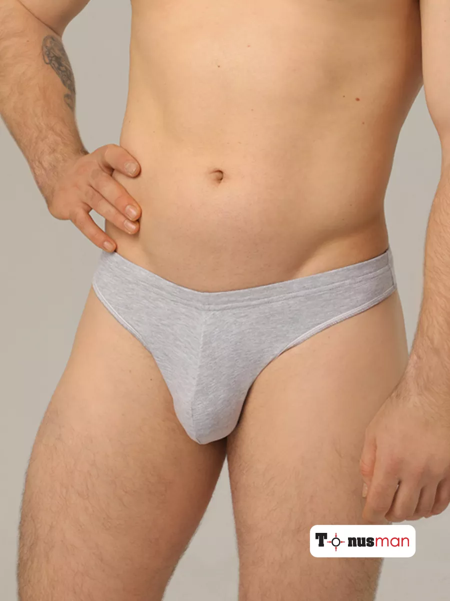 Трусы стринги хлопок серый меланж